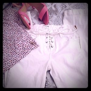 Frame Denim Le crop Mini Boot Cut lace up white